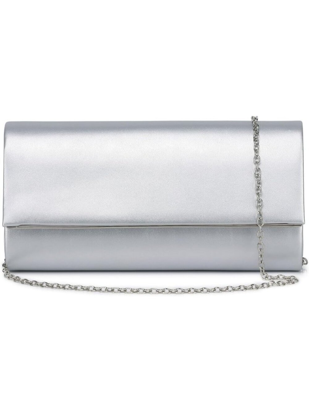 Women's Silver Vegan Leather Clutch Crossbody Wedding Bridal Purse Evening Bag